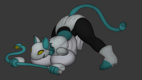 anthro ass_up big_breasts big_butt blue_hair breasts butt female hair huge_breasts jack-o'_pose machine pose solo thick_thighs wide_hips yellow_eyes j5furry deltarune undertale_(series) tasque_manager darkner felid feline mammal robot 16:9 hi_res widescreen