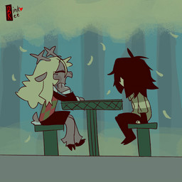 anthro antlers blonde_hair bodily_fluids british_accent clothing dress duo female female_anthro hair hair_over_eyes heart_symbol hooves horn male male_human smile sweat sweater tears text topwear wheeze rinkoree deltarune undertale_(series) kris_dreemurr noelle_holiday deer human mammal 1:1 animated colored english_audio english_text hi_res short_playtime sound video