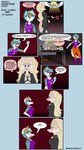 7_panel_comic 9:16 anthro blonde_hair blue_border border canid canine canis cheek_tuft clothing crop_top duo english_text facial_tuft fangs female female/female fur green_highlights green_pawpads grin hair hi_res highlights_(coloring) humor jacket leather leather_clothing leather_jacket leather_topwear leg_warmers legwear leotard mammal open_mouth open_smile pawpads paws red_background roxxy_(roxxy_n_roll) shirt simple_background smile tan_body tan_fur teeth text topwear tuft white_hair wide_eyed wolf zephyri_q_wolf zephyriwolf