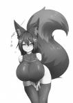 :3 armwear big_breasts big_tail black_hair blush breasts clothed clothing dipstick_tail elbow_gloves female fingerless_gloves fluffy fluffy_tail gloves hair handwear hanging_breasts huge_breasts inner_ear_fluff leaning leaning_forward legwear long_hair markings multicolored_tail one_eye_closed solo tail tail_markings thigh_highs tuft sub-res kiri_(sub-res) animal_humanoid canid canid_humanoid canine canine_humanoid fox_humanoid humanoid mammal mammal_humanoid absurd_res hi_res monochrome