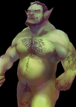 areola arm_hair balls barely_visible_glans beard black_background black_hair black_nipples black_pubes body_hair chest_hair facial_hair fist flexing foreskin genitals glans green_balls green_body green_penis green_skin hair half-erect humanoid_genitalia humanoid_penis humanoid_pointy_ears looking_ahead male muscular navel nipples not_furry notched_ear nude pecs penis pink_glans pointy_ears pose pubes side_butt simple_background slightly_chubby slightly_chubby_male solo standing tusks scrappyvamp humanoid orc 2021 absurd_res hi_res portrait three-quarter_portrait