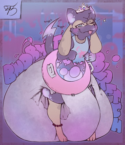 anklet anthro bodily_noises clothing crown diaper excessive_feces feces female fur headgear hyper hyper_feces hyper_soiling jewelry multicolored_body multicolored_fur one_eye_closed pooping purple_body purple_fur shirt soiled_diaper soiling soiling_diaper solo sound_effects tail tail_motion tan_body tan_fur tank_top tiara tongue tongue_out topwear unclean_diaper used_diaper using_diaper wink anonymous_artist nintendo pokemon joules_(frostyrudderskitty) generation_4_pokemon pokemon_(species) riolu hi_res