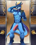 abs anthro balls big_penis business classy clothing elevator genitals male mirror muscular muscular_anthro muscular_male nude penis power raining selfie solo suit tail aidennguyen17 mythology teryx teryx_commodore dragon mythological_creature mythological_scalie scalie 4:5 hi_res