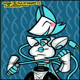 anthro black_body black_skin blue_hair breasts cable_tail cape clothed clothing electrical_cord electrical_plug electrical_plug_tail female gloves hair handwear machine shoulder_pads solo tail incognatic deltarune undertale_(series) tasque_manager darkner felid feline mammal robot 1:1