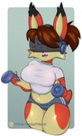 anthro bottomwear clothing female purple_tongue shirt shorts solo text tongue topwear virtual_reality guttybee riikka gobcat absurd_res hi_res url