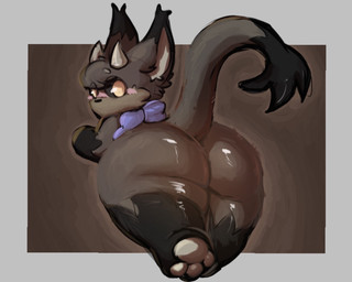 ambiguous_anthro ambiguous_gender anthro big_butt black_eyes blue_scarf blush blush_lines butt butt_focus ear_tuft horn huge_butt long_ears long_tail mostly_nude mostly_nude_ambiguous mostly_nude_anthro overweight overweight_ambiguous pawpads pupils rear_view scarf scarf_only short_horn small_horn solo tail tail_tuft thick_thighs tuft yellow_pupils soarfloh syloh_(soarfloh) hi_res
