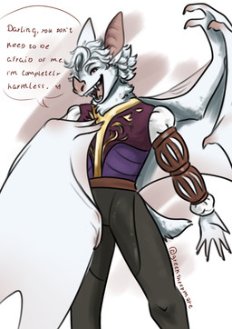 anthro anthrofied fur heart_symbol male red_eyes solo text white_body white_fur wings greensheepmare baldur's_gate baldur's_gate_3 bioware electronic_arts larian_studios astarion_(baldur's_gate) batstarion bat leaf-nosed_bat mammal microbat vampire_bat yangochiropteran absurd_res english_text hi_res