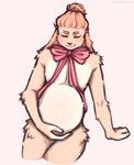 anthro blush bodily_fluids eyebrows eyes_closed gift male nude pregnant pregnant_anthro pregnant_male simple_background solo sweat sweatdrop spicebunny spicebxnny lagomorph leporid mammal rabbit artist_name digital_media_(artwork) hi_res