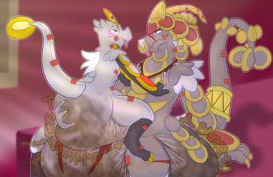 3_toes ambiguous_gender anthro blush blush_lines claws cuff_(restraint) detailed_background diaper diaper_squish duo ear_piercing ear_ring facial_piercing feces feet finger_claws furgonomics furry-specific_piercing gold_scales golden_claws grey_body grey_tail hand_on_butt hand_on_chest hand_on_diaper jewelry light light_beam looking_pleasured markings necklace nose_piercing nose_ring on_lap piercing pooping red_body red_markings red_scales restraints ring_piercing scales sharp_teeth sitting sitting_on_lap soiled_diaper soiling soiling_diaper tail tail_cuff teeth toe_claws toes tongue tongue_out touching_diaper unclean_diaper used_diaper law_azure nintendo pokemon animate_inanimate diaper_creature generation_7_pokemon hakamo-o kommo-o pokemon_(species) absurd_res hi_res