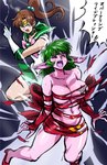 attacked breasts clothing duo featureless_breasts female footwear green_hair hair high_heels long_ears markings monster_girl_(genre) mostly_nude navel pink_body red_clothing screaming shoes star_(marking) torn_clothing wardrobe_malfunction mamesi-ii sailor_moon_(series) makoto_kino scar_(sailor_moon) daimon human humanoid mammal monster absurd_res hi_res