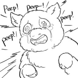 ambiguous_feral ambiguous_gender animal_noises bald bodily_fluids crying feral hooves open_mouth peep_(sound_effect) sad solo tears teeth text yellowcottoncandy030 fluffy_pony fluffy_pony_(species) mammal 1:1 2025 digital_media_(artwork) english_text hi_res monochrome