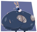 anthro big_butt bite biting_lip black_clothing black_eyebrows black_topwear black_vest blue_background blue_bottomwear blue_clothing blue_pants blue_shirt blue_topwear blush border bottomwear butt clothing eyebrows eyelashes female grey_body grey_ears grey_tail huge_butt huge_thighs hyper hyper_butt hyper_thighs looking_at_butt looking_at_own_butt looking_back looking_back_at_self looking_down looking_down_at_self motion_lines pants pink_inner_ear pink_nose police police_uniform purple_eyes rear_view scut_tail shirt short_tail simple_background solo tail thick_thighs tight_clothing topwear torn_bottomwear torn_clothing uniform vest white_border bloocherrypie disney zootopia judy_hopps lagomorph leporid mammal rabbit 2024 absurd_res colored digital_media_(artwork) hi_res shaded