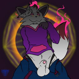 animal_genitalia animal_penis anthro balls bottomwear canine_genitalia clothed clothing fur genitals hoodie looking_at_viewer male markings partially_clothed penis penis_tip sheath smile solo tail topwear white_body white_fur therasis nintendo pokemon wisp_(therasis) generation_5_pokemon generation_8_pokemon hisuian_form hisuian_zorua hybrid pokemon_(species) regional_form_(pokemon) zorua 1:1 digital_media_(artwork) hi_res