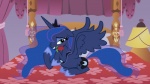 bed blue_body blue_feathers blue_hair blush cutie_mark ethereal_hair feathered_wings feathers female feral flower furniture hair horn plant quadruped rose_(flower) solo tail wings adcoon friendship_is_magic hasbro my_little_pony mythology princess_luna_(mlp) equid equine mammal mythological_creature mythological_equine winged_unicorn 16:9 2011 hi_res widescreen