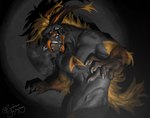 anthro athletic athletic_anthro athletic_male claws fangs fur male muscular obliques oil smoking solo teeth ewademar hybrid absurd_res hi_res