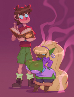 annoyed big_breasts big_hair blonde_hair blue_eyes bouffant_haircut breasts clothing cropped_jacket dress female hair huge_breasts implied_transformation long_hair male pointy_ears purple_clothing purple_dress shortstack shortstack_female simple_background size_difference bigdad disney gravity_falls dipper_pines pacifica_northwest goblin human humanoid mammal