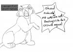 angry backlash91 black_and_white conditional_dnp dialogue digital_drawing_(artwork) digital_media_(artwork) disney english_text felid female feral line_art lion looking_at_viewer mammal monochrome nala_(the_lion_king) open_mouth pantherine quadruped sitting solo speech_bubble text the_lion_king