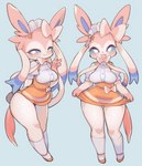 anthro anthrofied blush breasts clothed clothing female female_anthro kemono pink_body pokemorph simple_background solo wide_hips rikose nintendo pokemon eeveelution generation_6_pokemon pokemon_(species) sylveon digital_media_(artwork)