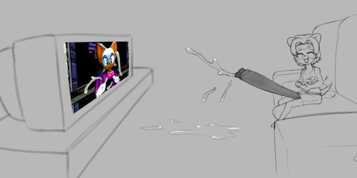 anthro big_penis bodily_fluids bottomwear clothing cum cum_on_ground cum_on_television cumshot ejaculation electronics erection eyes_closed female furniture genital_fluids genitals hair hands-free huge_penis hyper hyper_genitalia hyper_penis male open_mouth penis shirt shorts shota sitting sofa solo television topwear young young_anthro young_male gaster77 sega sonic_the_hedgehog_(series) rouge_the_bat mammal hi_res monochrome