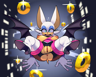 anthro anus big_breasts big_ears blue_eyeshadow blush boots breasts clothing eyelashes eyeshadow female footwear genitals gloves hair handwear high_heeled_boots high_heels legwear long_eyelashes looking_at_viewer looking_down looking_down_at_viewer makeup membrane_(anatomy) membranous_wings nipples pink_nipples ring_(sonic) shoes solo spread_legs spreading tail teal_eyes thigh_boots thigh_highs torn_clothing vulva white_clothing white_gloves white_hair white_handwear wings butter_sugoi sega sonic_the_hedgehog_(series) rouge_the_bat bat mammal 2026 hi_res