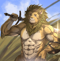 abs anthro brown_eyes countershading male mane melee_weapon muscular muscular_anthro muscular_male nipples shield smile solo sword weapon dr.whiger joshua_and_the_promised_land joshua_(joshua_and_the_promised_land) felid lion mammal pantherine hi_res
