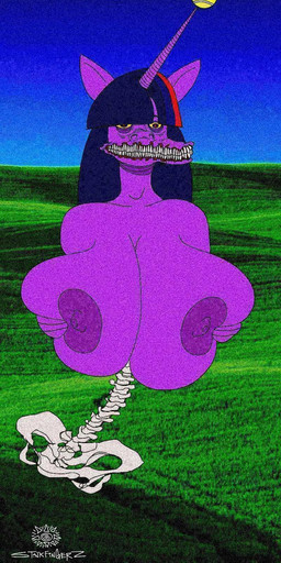 1_horn 3_fingers anthro anthrofied areola ball big_areola big_breasts breasts female female_anthro fingers hair horn horror_(theme) huge_breasts landscape nightmare_fuel pelvis purple_body purple_hair red_hair solo spine tennis_ball why yellow_sclera friendship_is_magic hasbro my_little_pony twilight_sparkle_(mlp) equid equine horse mammal pony half-length_portrait hi_res portrait