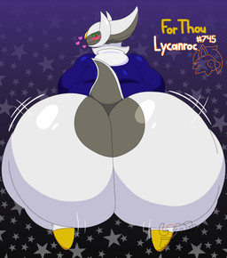 anthro bathrobe bedroom_eyes big_butt blush butt clothing cosmic_background huge_butt hyper looking_at_viewer male narrowed_eyes robe seductive solo star starry_background text wiggle_lines luigidoesathing nintendo pokemon mighty_(luigidoesathing) arceus generation_4_pokemon legendary_pokemon pokemon_(species) absurd_res hi_res signature