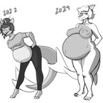 anthro art_progression belly big_belly big_breasts both_pregnant breasts female multiple_pregnancies pregnant pregnant_anthro pregnant_female graysonthescalie4005 fish marine shark 1:1 hi_res monochrome