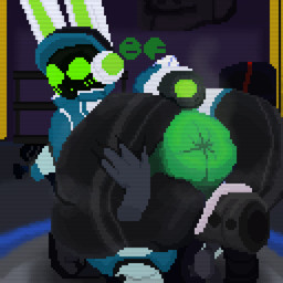 anthro anus big_anus big_butt black_body black_tail blue_clothing blue_hat blue_headwear blue_topwear blush butt clothing empty_eyes female green_anus green_blush green_eyes green_inner_ear green_mouth hat headgear headwear huge_anus huge_butt huge_thighs hyper hyper_anus hyper_butt inside logo looking_at_viewer looking_back looking_back_at_viewer machine motorcycle open_mouth rear_view scut_tail short_tail sitting_on_vehicle solo spread_butt spreading tail thick_thighs topwear vehicle white_clothing white_ears white_headset white_topwear boisterous_fox project_turboblast tempo_(project_turboblast) lagomorph leporid mammal rabbit robot robot_anthro 1:1 2026 artist_logo colored digital_media_(artwork) hi_res pixel_(artwork) shaded