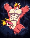 animal_genitalia anthro blonde_hair censor_bar censored_genitalia genital_slit genitals goo_suit hair ineffective_censorship male male/male muscular muscular_male red_body slit_play sucking ryuukikeito mugen mythology delga demon dragon mythological_creature mythological_scalie scalie 4:5 censored