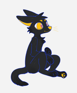arm_tuft black_body black_fur black_tail blue_outline cheek_tuft chest_tuft elbow_tuft facial_tuft fur head_tuft male mouth_closed outline pawpads pupils purple_pupils semi-anthro simple_background sitting solo tail three-quarter_view tuft unsigned white_background yellow_eyes yellow_pawpads asnnonaka phaopi_(asnnonaka) canid canine canis jackal mammal 2020 5:6 full-length_portrait hi_res portrait