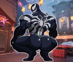 big_butt big_muscles black_body bubble_butt butt crouching emblem empty_eyes looking_back male muscular muscular_male not_furry rear_view screencap screencap_background sharp_teeth smile solo teeth shorovdt broly_culo marvel marvel_rivals venom_(marvel) alien alien_humanoid humanoid symbiote hi_res meme