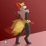 abstract_background animal_genitalia animal_penis anthro canine_genitalia canine_penis eyewear fluffy fluffy_tail genitals glasses male penis solo tail sirdoomwolf nintendo pokemon braixen generation_6_pokemon pokemon_(species) 1:1 hi_res