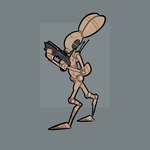 ambiguous_gender antennae_(anatomy) anthro blaster grey_background gun machine plating ranged_weapon simple_background solo tan_body weapon xing1 star_wars android b1_battle_droid battle_droid hybrid lagomorph leporid mammal rabbit robot 1:1 hi_res