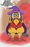 anthro big_breasts blush bob_cut bowser_logo breasts cloak clothing dialogue elderly_female eyewear female footwear glasses hat headgear headwear high_heels lingerie lipstick makeup markings mature_female mole_(marking) presenting shoes solo tattoo text thick_thighs witch_hat slimey_art mario_bros nintendo kammy_koopa koopa magikoopa scalie english_text