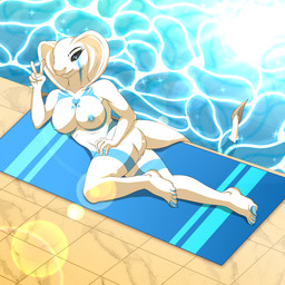 anthro blue_nipples breasts female nipples nude poolside solo anonymous_artist holley_silver reptile scalie snake 1:1 absurd_res hi_res