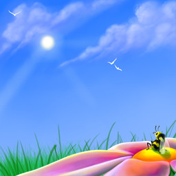 ambiguous_gender antennae_(anatomy) anthro feral flower fur grass group plant sitting striped_body striped_fur stripes sun conditional_dnp ratte arthropod avian bee bird hymenopteran insect 1:1 digital_media_(artwork)
