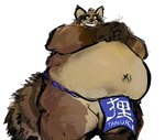 anthro asian_clothing balls belly big_belly blue_clothing blue_fundoshi blue_underwear brown_body clothing east_asian_clothing fundoshi genitals japanese_clothing kemono male overweight overweight_male simple_background solo underwear aokamidu canid canine mammal raccoon_dog tanuki 2022