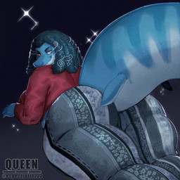 abstract_background anthro bedroom_eyes big_breasts big_butt big_tail blue_body blue_hair blue_scales breasts bubble_butt butt clothing curvy_figure eyelashes female hair huge_breasts huge_butt huge_hips huge_tail huge_thighs long_hair long_sleeve_shirt long_tail looking_at_viewer looking_back looking_back_at_viewer lying multicolored_body multicolored_scales narrowed_eyes on_front red_clothing red_shirt red_topwear scales seductive shirt smile snout solo tail text thick_thighs topwear two_tone_body two_tone_scales voluptuous voluptuous_anthro voluptuous_female wide_hipped_anthro wide_hipped_female wide_hips yellow_eyes espectro111222 cavemanon_studios forbidden_pants snoot_game fan_character namazzi_(tallordeer) kronosaurus marine plesiosaur pliosaur prehistoric_species reptile scalie 1:1 2025 artist_name digital_drawing_(artwork) digital_media_(artwork) hi_res watermark