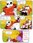 aftertale animated_skeleton bone comic dialogue duo english_text hug humanoid loverofpiggies not_furry papyrus_(undertale) question_mark sans_(undertale) skeleton text undead undertale undertale_(series)