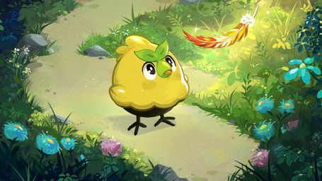 ambiguous_gender beak detailed_background falling_feathers feathers feral flower grass plant rock solo juicytreats nintendo pokemon avian browt generation_10_pokemon pokemon_(species) 16:9 hi_res widescreen