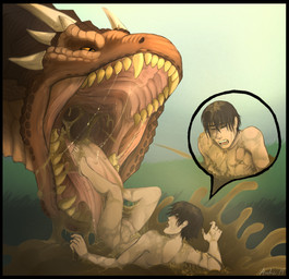 after_vore bodily_fluids genitals grass human_prey looking_at_prey male male_prey mouth_shot nude open_mouth oral_vore penis plant regurgitation saliva scales soft_vore speech_bubble stomach_acid teeth throat vomit vore willing_prey acidic dragonheart mythology universal_studios draco_(dragonheart) nero_(shorty) dragon human mammal mythological_creature mythological_scalie scalie