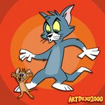 4_fingers anthro biped black_nose domestic_pet drop_shadow duo fingers green_eyes male open_mouth outline toony whiskers artdexo2000 cartoon_network metro-goldwyn-mayer tom_and_jerry jerry_mouse thomas_cat domestic_cat felid feline felis mammal mouse murid murine rodent 1:1 absurd_res hi_res