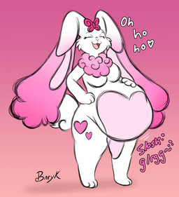 3_fingers 3_toes anthro belly big_belly breasts cheek_tuft chest_tuft cotton_tail eyes_closed facial_tuft feet female female_anthro female_pred fingers gradient_background gradient_body hand_on_own_belly head_tuft heart_(marking) huge_ears long_ears markings open_mouth pink_background pink_body scut_tail short_tail simple_background slosh sloshing_belly solo tail text toes tuft vore white_body bunearyk nintendo pokemon domestic_rabbit generation_4_pokemon lagomorph leporid lop_rabbit lopunny mammal oryctolagus pokemon_(species) rabbit 2025 english_text hi_res