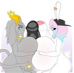 anthro antlers big_breasts big_butt big_penis blue_eyes breast_squish breasts butt clothing collar duo female fur genitals grey_body grey_fur hair hat headgear headwear horn huge_breasts huge_penis hyper hyper_genitalia hyper_penis intersex male male/female multicolored_eyes multicolored_hair orange_horn penis squish thick_thighs white_body white_fur mudamura pseudoregalia pb_(theycallhimcake) sybil_(pseudoregalia) jackalope lagomorph mammal hi_res