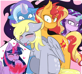 abstract_background chest_tuft death_glare female feral group heart_symbol holidays horn jealous tongue tongue_out tuft valentine's_day_card wings candy_b_black equestria_girls friendship_is_magic hasbro my_little_pony mythology valentine's_day derpy_hooves_(mlp) starlight_glimmer_(mlp) sunset_shimmer_(eg) trixie_(mlp) twilight_sparkle_(mlp) equid equine mammal mythological_creature mythological_equine pegasus unicorn winged_unicorn absurd_res hi_res