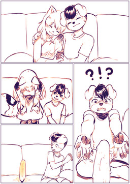 4_panel_comic 5_fingers anthro bangs bent_arm blush blush_lines bodily_fluids border bottomwear cheek_tuft chest_tuft claws closed_smile clothed clothed_anthro clothed_female clothed_male clothing cute_fangs dildo dildo_sitting dildo_sitting_reveal dress duo eyebrows eyes_closed facial_tuft fangs female female_anthro finger_claws fingerpads fingers floppy_ears folded_ears fully_clothed fully_clothed_anthro fully_clothed_male fur fur_tuft furniture genital_fluids getting_up hair hand_holding hand_on_another's_shoulder hand_on_shoulder happy humanoid_dildo humanoid_hands interlocked_fingers interrobang iris long_hair looking_at_another looking_at_dildo looking_at_object looking_at_partner looking_at_sex_toy male male/female male_anthro mouth_closed on_sofa open_mouth otterspace pawpads penetration pupils romantic romantic_couple sex_toy shirt shocked short_hair shorts sitting sitting_on_sofa slim slim_anthro slim_female slim_male smile sofa standing stealth_masturbation straight_arms sweat sweatdrop t-shirt tail teeth topwear tuft vaginal_fluids vaginal_fluids_on_dildo vaginal_fluids_on_object vaginal_fluids_on_sex_toy white_border wide_eyed aogami finnegan_nevermoore selene_blackcat bernese_mountain_dog calico_cat canid canine canis domestic_cat domestic_dog felid feline felis mammal molosser mountain_dog swiss_mountain_dog absurd_res comic hi_res line_art monochrome multiple_scenes spot_color