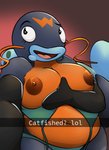 anthro anthrofied big_breasts breasts clothing digital_media_(artwork) english_text female fish generation_3_pokemon hi_res looking_at_viewer mammal marine nintendo nipples noodlestoat nude pokemon pokemon_(species) pokemorph simple_background slightly_chubby solo text whiscash