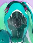 ambiguous_gender anthro fangs gaping_mouth hair mouth_shot one_eye_closed open_mouth palate pink_eyes simple_background smile solo teeth tongue tongue_out turquoise_skin uvula wink memento~mori alien hi_res