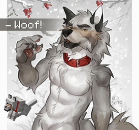 anthro bedroom_eyes blush cheek_tuft claws collar facial_tuft featureless_crotch fur grey_body grey_fur looking_at_viewer male muscular muscular_anthro muscular_male narrowed_eyes seductive solo tail text tuft white_body white_fur mekaska microsoft minecraft mojang xbox_game_studios canid canine canis hybrid mammal pale_wolf_(minecraft) wolf wolf_(minecraft) wolfdog digital_media_(artwork) half-length_portrait hi_res portrait